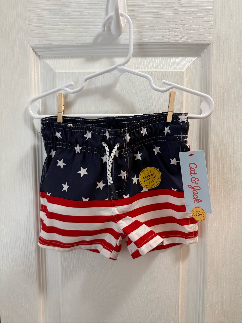 Cat & Jack Navy Red White Star & Stripe Swim Shorts